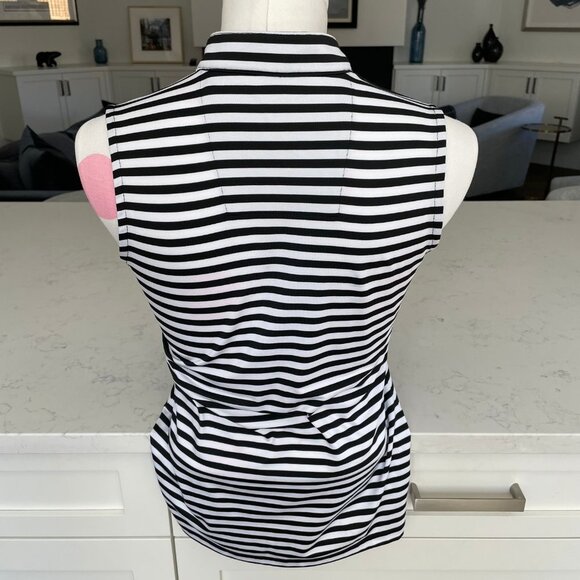 Fairways Slvless Mandarin Collar V Neck Striped DeLux Dri Golf Top Blk+Wht Sz S - Picture 6 of 10